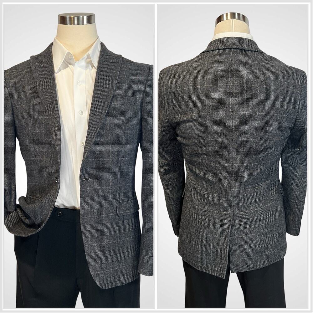 Ted Baker London Blazer 40R Slim Gunmetal Blue Gray Glen Plaid Cotton Blend - Picture 2 of 16